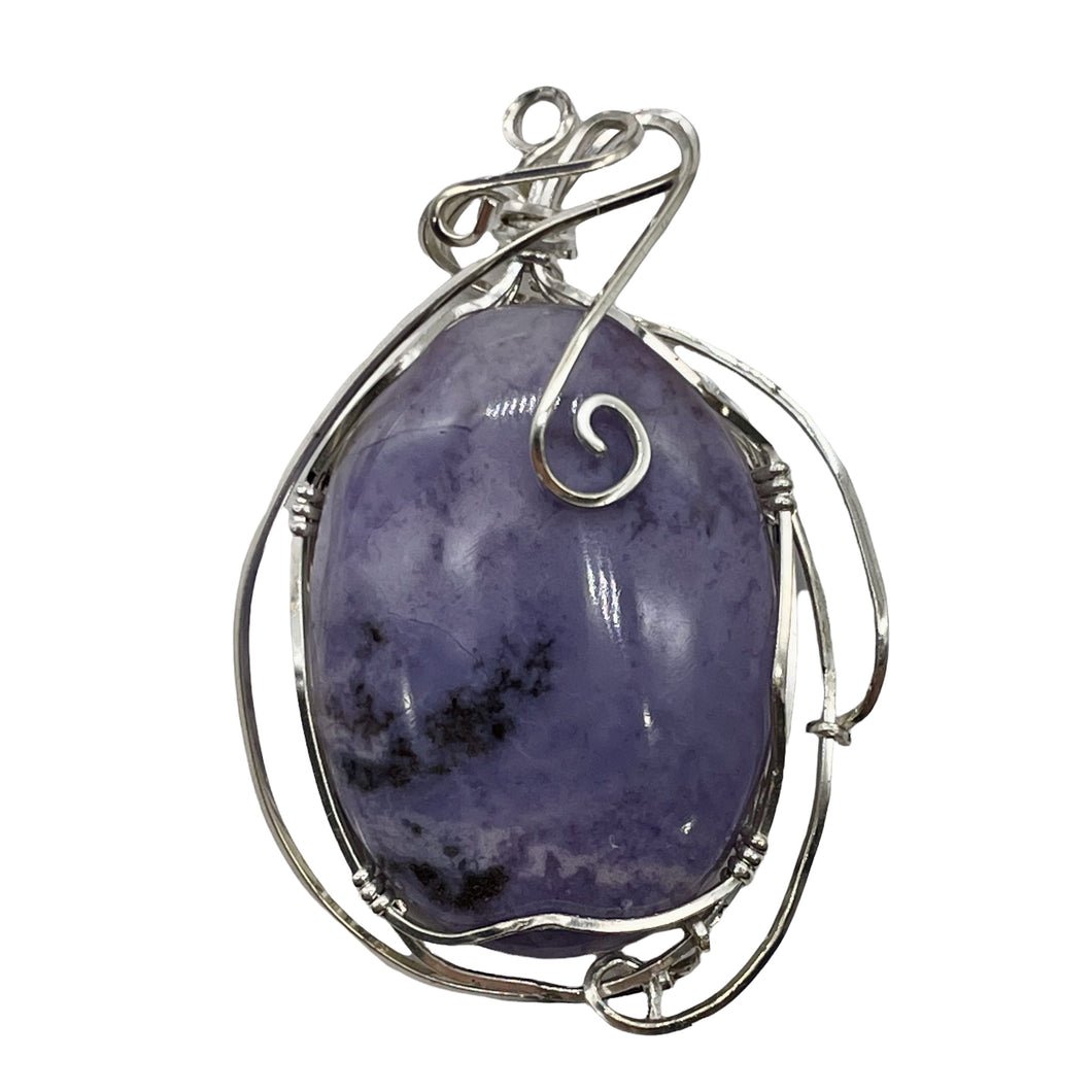 Lavender Agate Sterling Silver Wire-wrap Oval Pendant | 2 3/4
