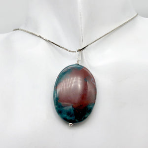 Rare Bloodstone Sterling Silver Oval Pendant with Wolf Head Image| 2 3/4" Long |