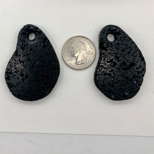 Meteorite Carved Pendant Beads | 2 Beads | Black | 52x36x8mm |