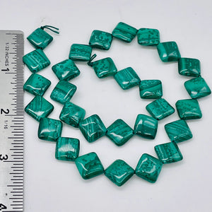 2 Superb Malachite 14x12mm Diagonal Square Coin Beads 10252