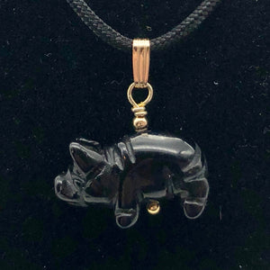 Black Obsidian Pig Pendant Necklace |Semi Precious Stone Jewelry|14k gf Pendant| - PremiumBead Alternate Image 2