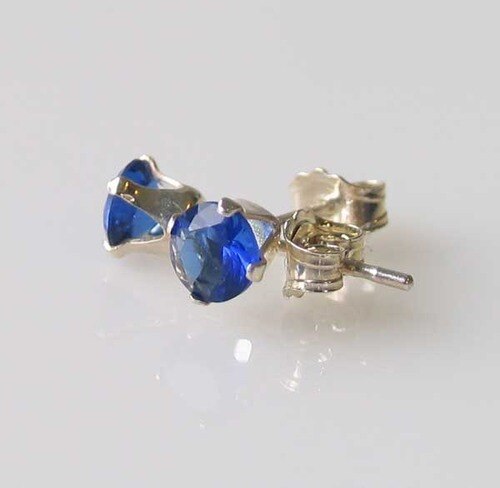 September! 3mm Created Sapphire & Silver Earrings 10146I - PremiumBead Primary Image 1