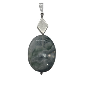 Ocean Jasper Sterling Silver Oval Pendant | 2" Long | Green | 1 Pendant |