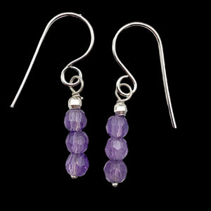 AAA Natural Faceted Amethyst Round 4mm beads Earrings | 1" Long | Purple |
