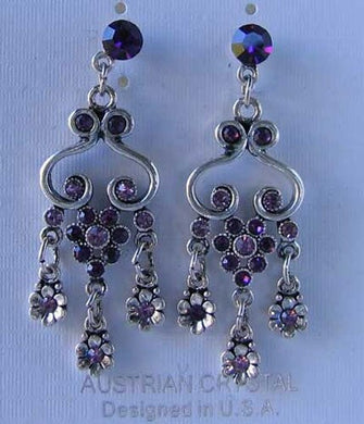 Antiqued Silvertone & Purple Crystal Fashion Earrings 10079A - PremiumBead Primary Image 1