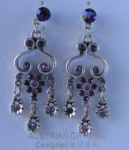 Antiqued Silvertone & Purple Crystal Fashion Earrings 10079A