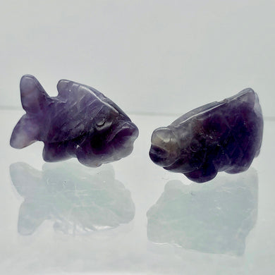 Swimming' 2 Carved Amethyst Fish Koi Carp Beads | 23x12x8mm | Purple - PremiumBead Primary Image 1
