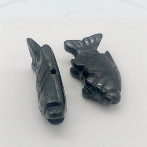 Swimming 2 Hand Carved Hematite Koi Fish Beads | 23x11x5mm | Silver black - PremiumBead Primary Image 1