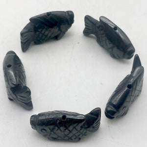 Swimming 2 Hand Carved Hematite Koi Fish Beads | 23x11x5mm | Silver black - PremiumBead Alternate Image 4