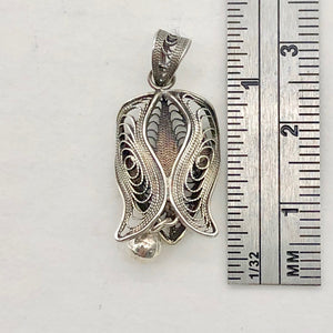 Hand Made Silver Filigree Bell Flower Pendant 5795