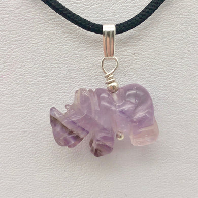 Hand Carved Rhino Amethyst Rhinoceros and Sterling Silver Pendant 509275AMLS - PremiumBead Primary Image 1