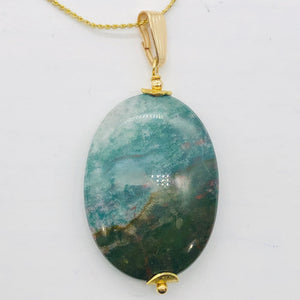 Rare Huge Bloodstone & 14K Gold Filled Oval Pendant | 2" Long |