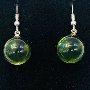 Amber Round Sterling Silver Earrings| 1 1/4" Long | Green | 1 Pait |