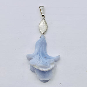 Chalcedony Sterling Silver Druzy Crystal Flower Pendant | 2 1/2" Long | Blue |
