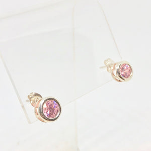 October! 7mm Pink Cubic Zirconia & Sterling Silver Earrings 9780Jb - PremiumBead Alternate Image 3