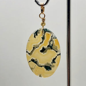 Moss Agate Oval 14K Gold Filled Pendant | 2" Long | Yellow Green | 1 Pendant|