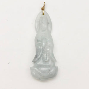 Carved Quan Yin Precious Stone Jewelry Pendant in Green White Jade and Gold