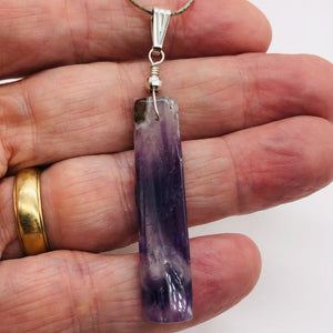 Chevron Amethyst Sterling Silver Rectangle | 3" Long | Purple/White | 1 Pendant|