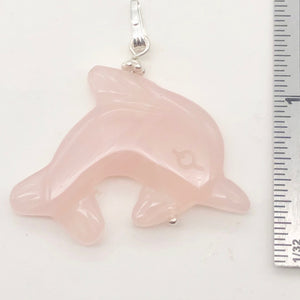 Rose Quartz Carved Dolphin Sterling Silver Pendant | 1.5 Inch | Pink |