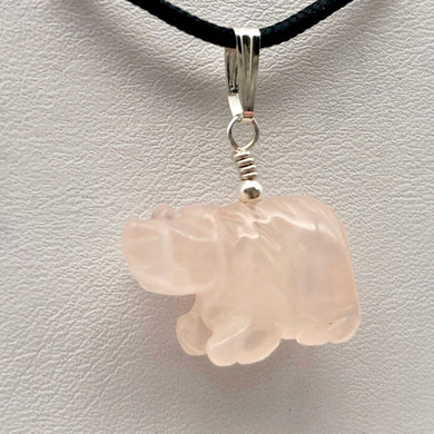 Roar! Hand Carved Natural Rose Quartz Bear Silver Pendant | 13x18x7mm (Bear), 5.5mm (Bail Opening), 1.5