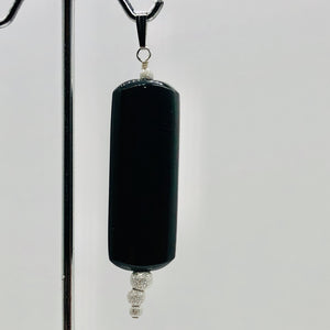 Hypersthene, Flat Rounded Rectangle Dangle Pendant| 2 1/2 ' Long | Black/Silver|