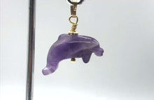 Load and play video in Gallery viewer, Jump! Amethyst Dolphin 14Kgf Pendant| 1.5&quot; Long | Purple | Dolphin | 1 Pendant |
