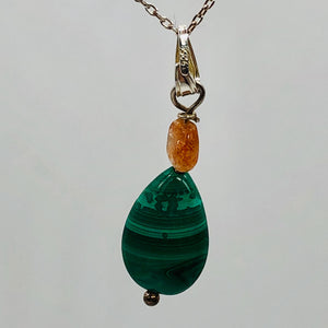 Pink Topaz and Malachite Sterling Silver Pendant | 1 3/8" Long | Green/Pink | 1|