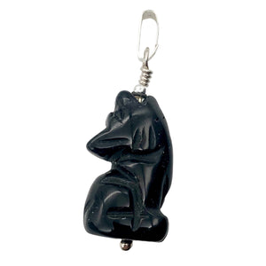 Howling Obsidian Wolf/Coyote Sterling Silverf Pendant | 1 7/16" Long | Black |