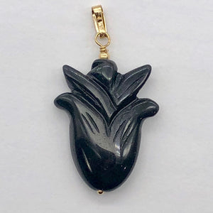 Obsidian 14K Gold Filled Rose Pendant | 2 1/2" Long | Black | 1 Pendant |