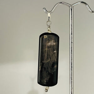 Hypersthene Sterling Silver Rectangular Pendant | 2" Long | Velvet Black | 1 |