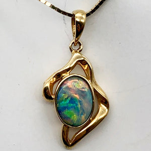 Red and Green Fine Opal Fire Flash 14K Gold Pendant - PremiumBead Primary Image 1