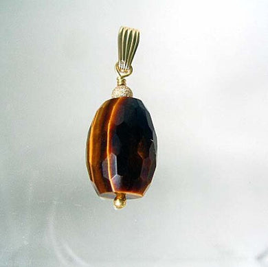 Shimmer! Tigereye Faceted Barrel & 14Kgf Pendant! 7308A - PremiumBead Primary Image 1
