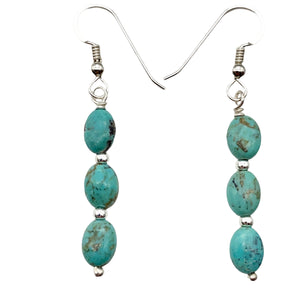 Designer USA Natural Turquoise Sterling Silver 2 inch Drop Gemstone Earrings