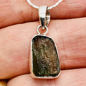 Moldavite Sterling Silver Drop | 1 1/8" Long | Green | 1 Pendant |
