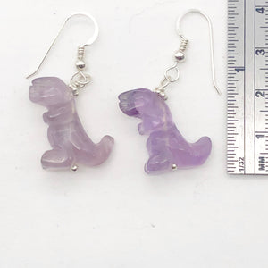 Amethyst Tyrannosaurus Rex Sterling Silver Drop Earrings| 1.5" Long | Purple |