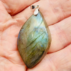Labradorite Sterling Silver Natural | 1 1/2" Long | Blue/Golden | 1 Pendant |