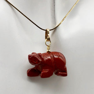 Natural Braciated Jasper Bear 14Kgf Pendant | 13x18x9mm | Dark Brick Red - PremiumBead Alternate Image 4
