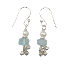 Aquamarine Pearl Drop Earrings | 1 1/4" Long | Blue White | 1 Pair |