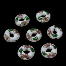 Load image into Gallery viewer, 7 Flowers White Cloisonne 15x4mm Pi Circle Beads 8637A
