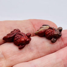 Load image into Gallery viewer, Wondrous 2 Carved Brecciated Jasper Gold Fish Beads | 23x11x5mm | Red
