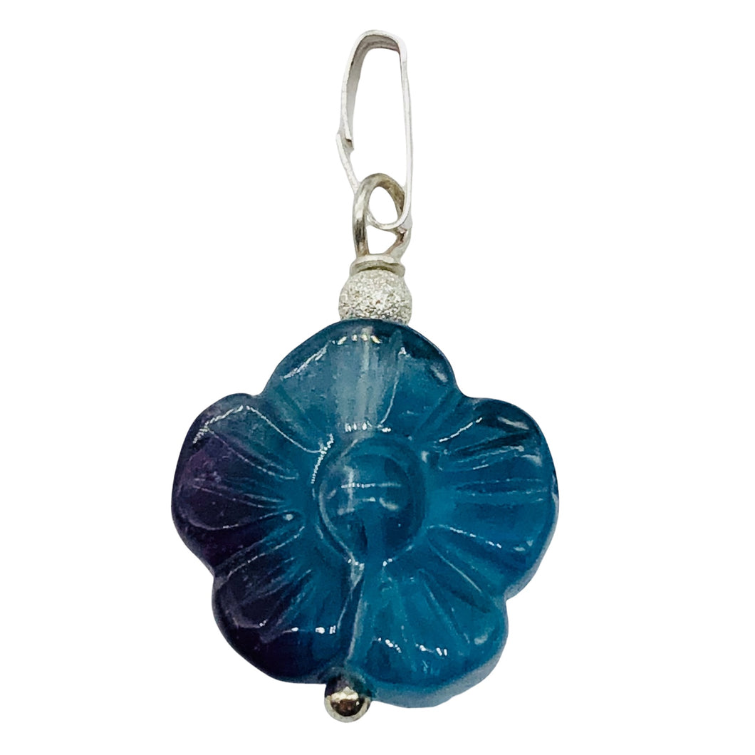Custom Focal Fluorite Flower Sterling Silver Pendant | Blue Purple | 1