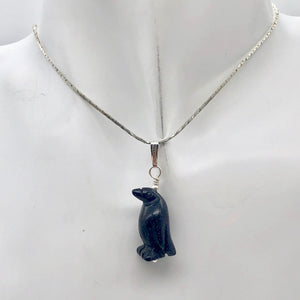 Blue Gold Stone Hand Carved Penguin & Silver Pendant| 1 3/8" Long| Blue Spark | - PremiumBead Alternate Image 3