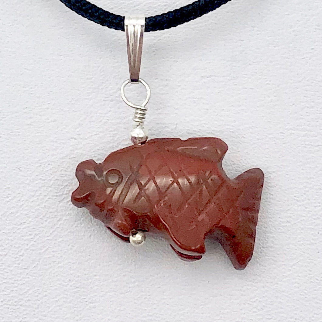 Jasper Koi Fish Pendant Necklace | Semi Precious Stone Jewelry|Silver Pendant - PremiumBead Primary Image 1
