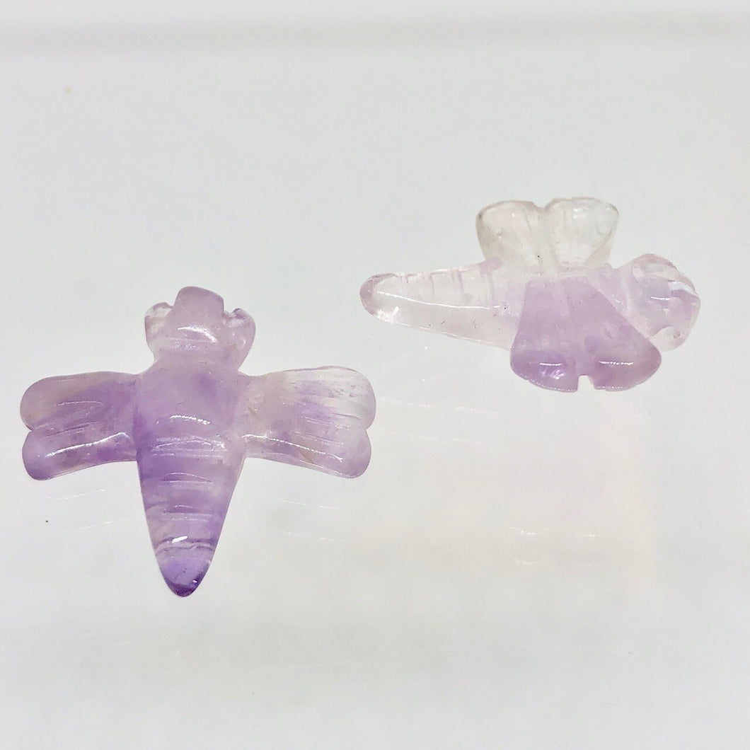 2 Hand Carved Amethyst Dragonfly Animal Beads | 21x20.5x6.5mm | Light Purple - PremiumBead Primary Image 1