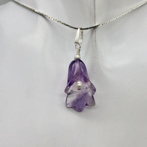 Lily! Natural Carved Amethyst Flower Sterling Silver Pendant |1 9/16 x 5/16" | - PremiumBead Alternate Image 8