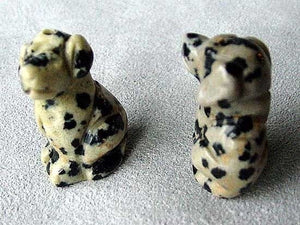 2 Dalmatian Stone Hand Carved Dog Beads | 22x15x15mm | Grey with Black Speckles - PremiumBead Primary Image 1