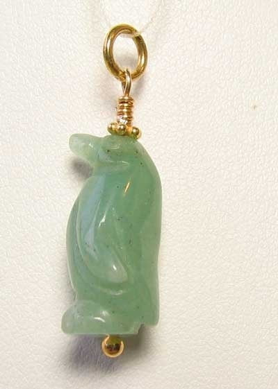 Aventurine Penguin Pendant Necklace|Semi Precious Stone Jewelry|14k Pendant - PremiumBead Primary Image 1