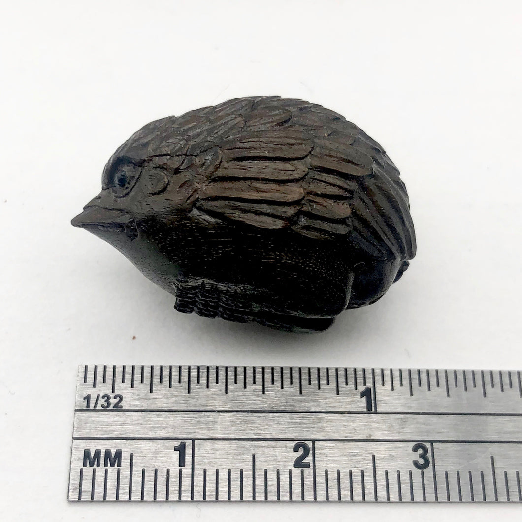 Carved & Signed Teak Baby Bird Ojime Netsuke Bead | 25x20x17mm | Brown - PremiumBead Primary Image 1