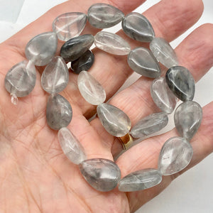 Tourmalated Quartz Teardrop Bead Half-Strand | 18x12x7 | Gray | 12 Beads