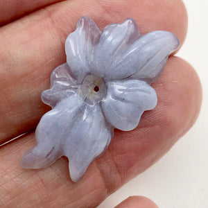 12cts Exquisitely Hand Carved Blue Chalcedony Flower Pendant Bead - PremiumBead Alternate Image 3